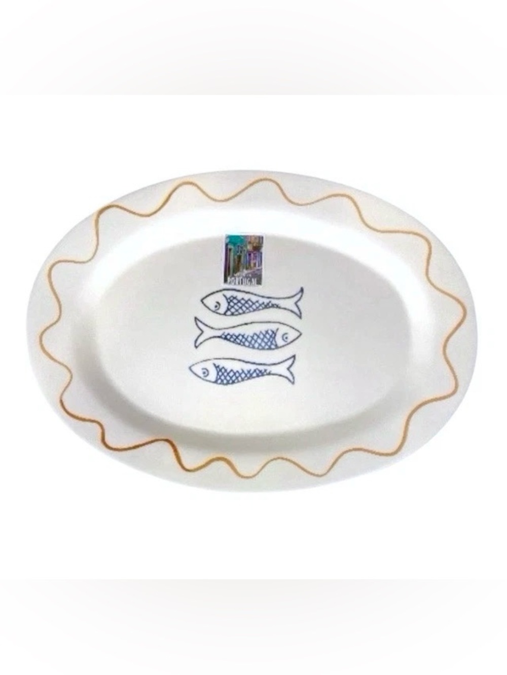 Farval Ceramics Portugal Hand-Painted Fish Platter 15” Oval Serving Plate NWT